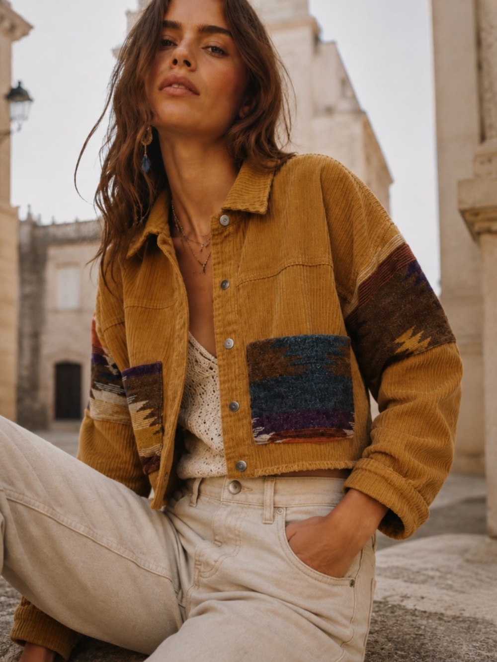 Time After Time Southwest Aztec Corduroy Shacket Jacket Size Medium